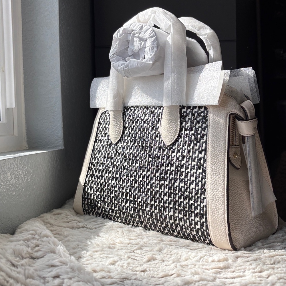 ♠️ KATE SPADE || Knott Raffia Tweed Medium Zip-top Satchel+dustbag, parchment - Picture 6 of 16